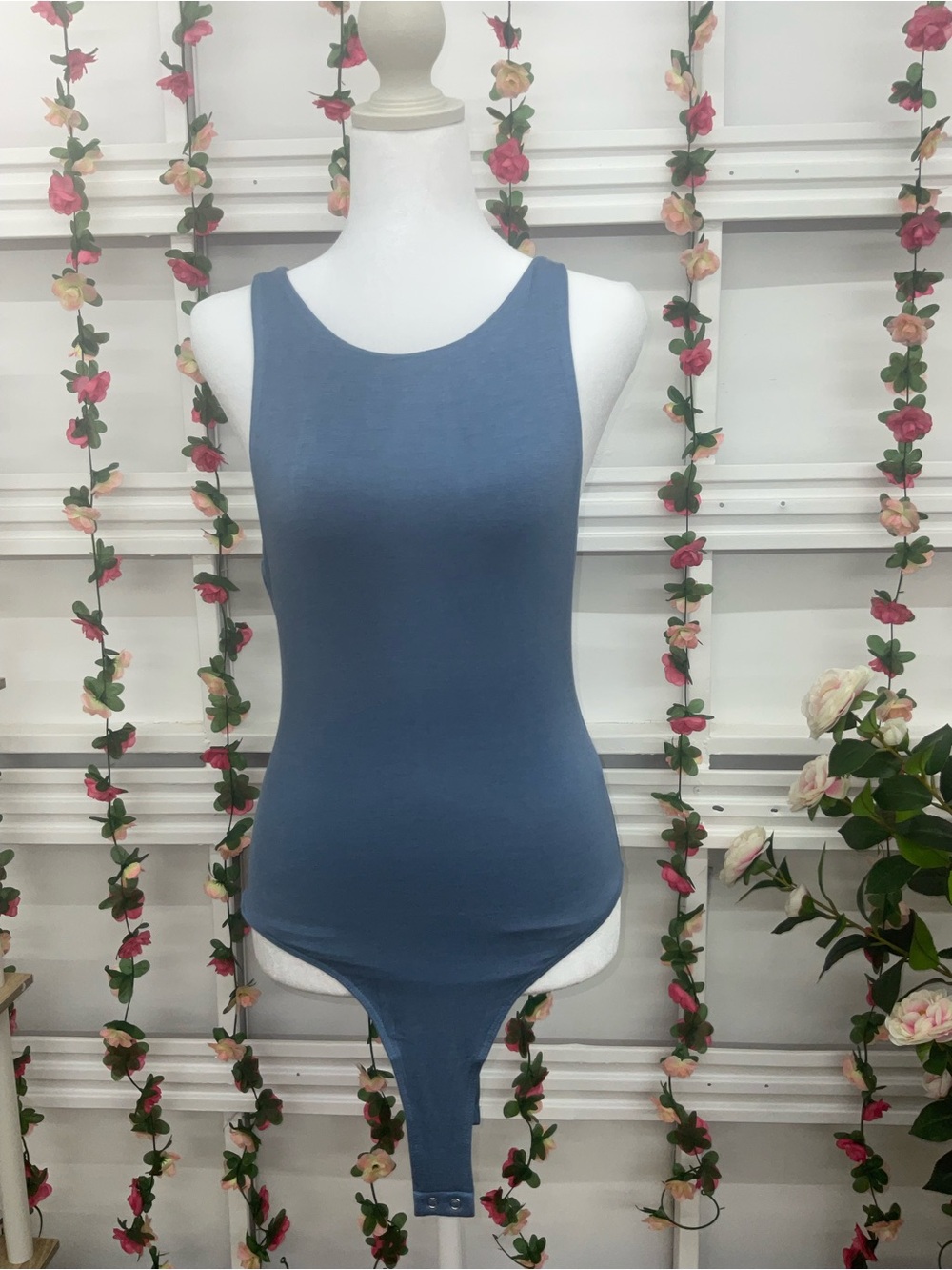 Double Zero Blue Grey Scoop Neck Sleeveless Bodysuit